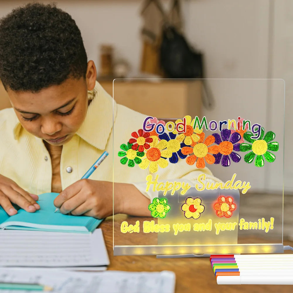LED Acrylic Glow Drawing Board, Multi-Color Light Pad, USB Rechargeable Erasable Portable Drawing Tablet for Kids Adults