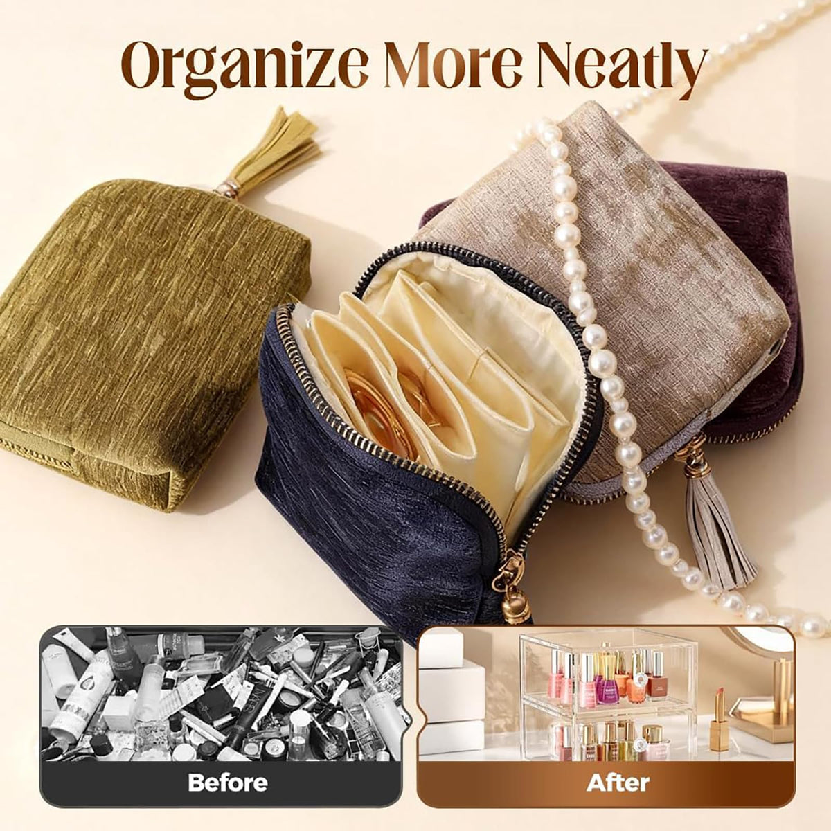 Portable Jewelry Travel Organizer Bag – Zippered Case with 6 Compartments