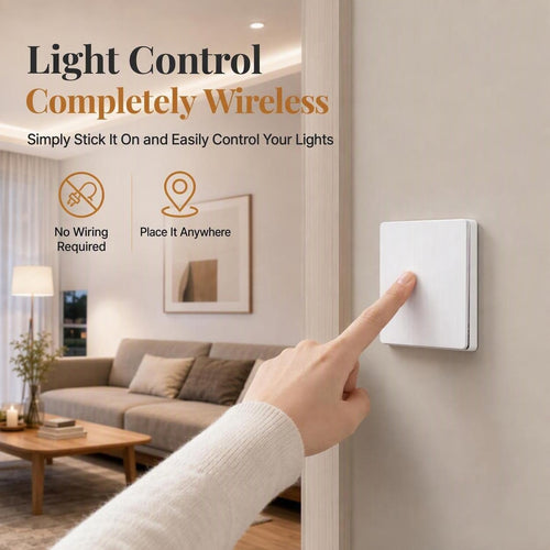 Wireless Light Switch Kit, No Wiring Needed, Self-Adhesive Wall Switch with 220V Receiver for Home Lighting