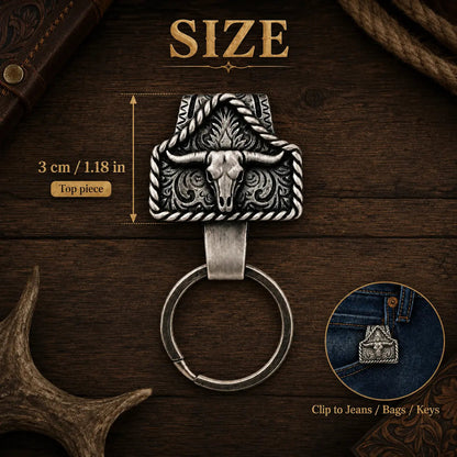 Personalized Cow Tag Keychain – Western Belt & Key Holder with Initial