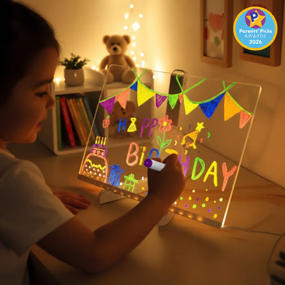 LED Glow Drawing Board for Kids, Reusable Colorful Light-Up Writing & Doodle Board