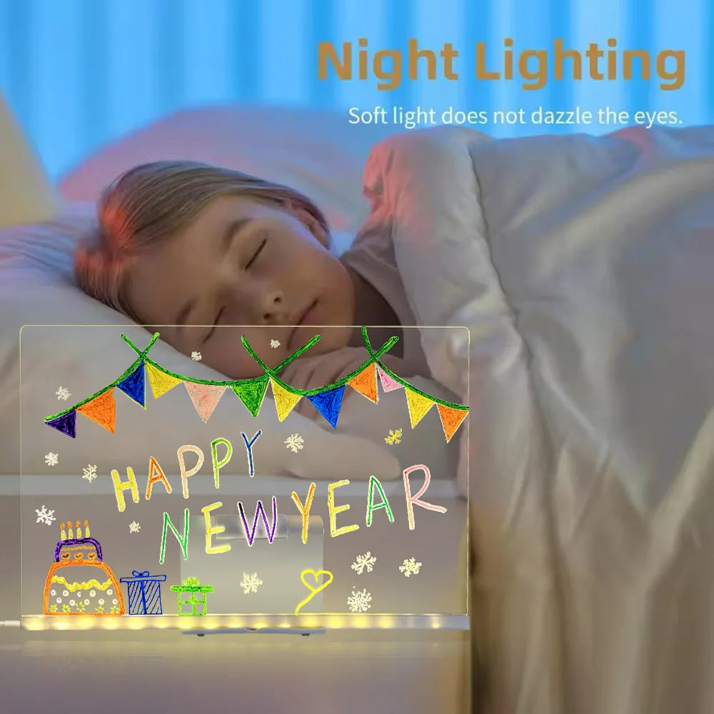 LED Acrylic Glow Drawing Board, Multi-Color Light Pad, USB Rechargeable Erasable Portable Drawing Tablet for Kids Adults