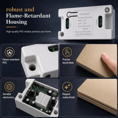 Wireless Light Switch Kit, No Wiring Needed, Self-Adhesive Wall Switch with 220V Receiver for Home Lighting