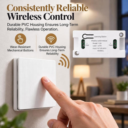 Wireless Light Switch Kit, No Wiring Needed, Self-Adhesive Wall Switch with 220V Receiver for Home Lighting