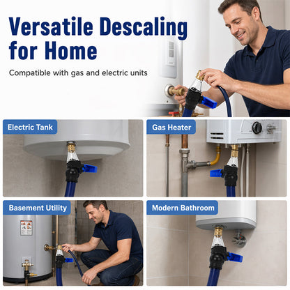 Universal Water Heater Cleaning Kit – Chemical-Free Sediment Removal Tool with Rubber Gaskets for Tank Maintenance