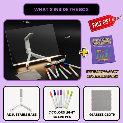 LED Glow Drawing Board for Kids, Reusable Colorful Light-Up Writing & Doodle Board