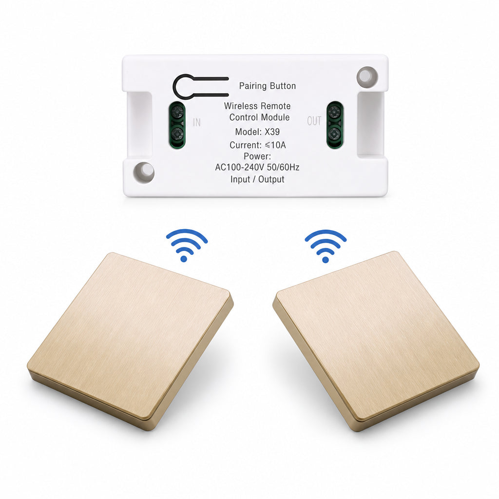 Wireless Light Switch Kit, No Wiring Needed, Self-Adhesive Wall Switch with 220V Receiver for Home Lighting