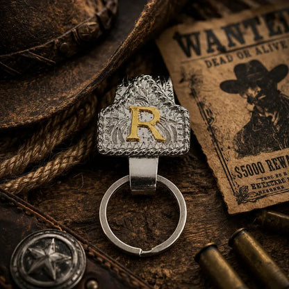 Personalized Cow Tag Keychain – Western Belt & Key Holder with Initial