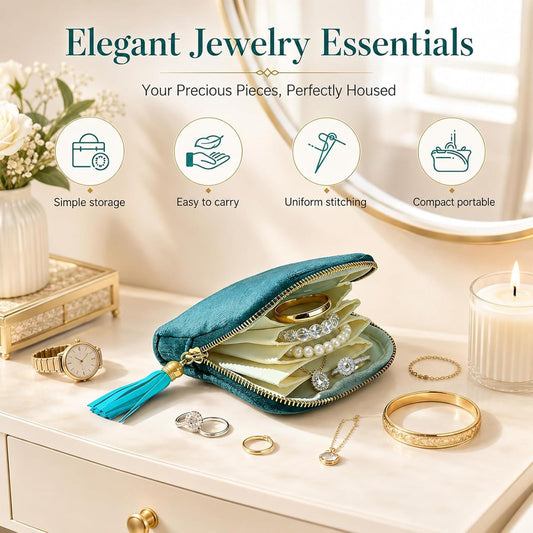 Portable Jewelry Travel Organizer Bag – Zippered Case with 6 Compartments